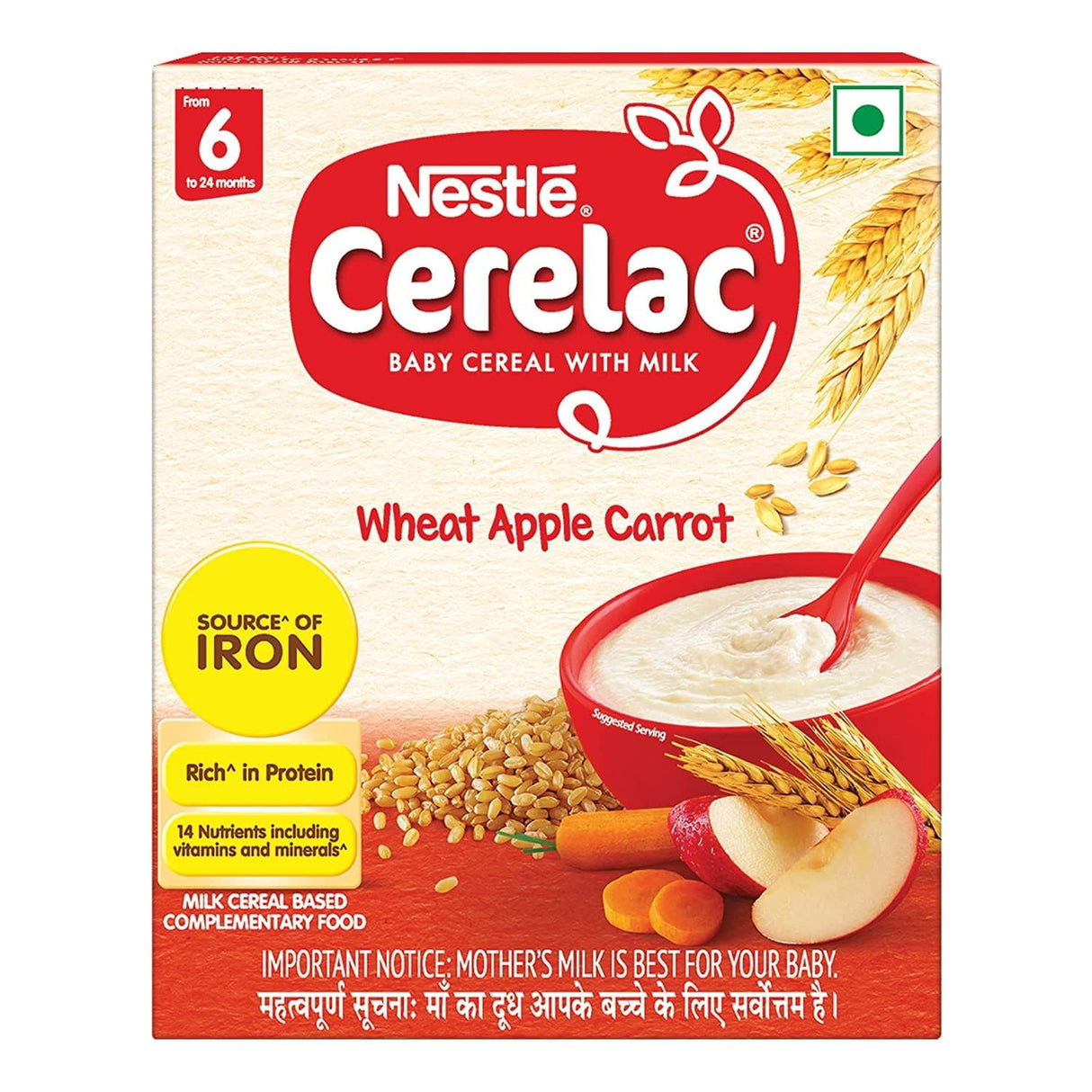 Cerelac Baby Cereal - Wheat Apple Carrot - From 6 to 24 Months 300 g - Quick Pantry