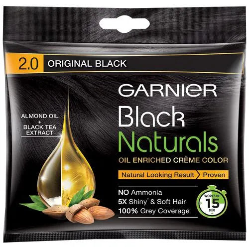 Garnier Black Naturals Hair Colour - Shade 2 Original Black 20 ml + 20 gm - Quick Pantry