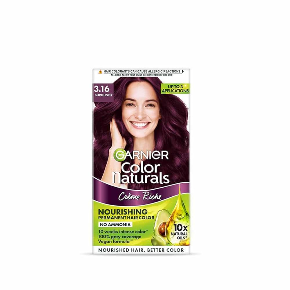 Garnier Color Naturals Crème Hair Colour - Shade 3.16 Burgundy 35 ml + 30 g - Quick Pantry
