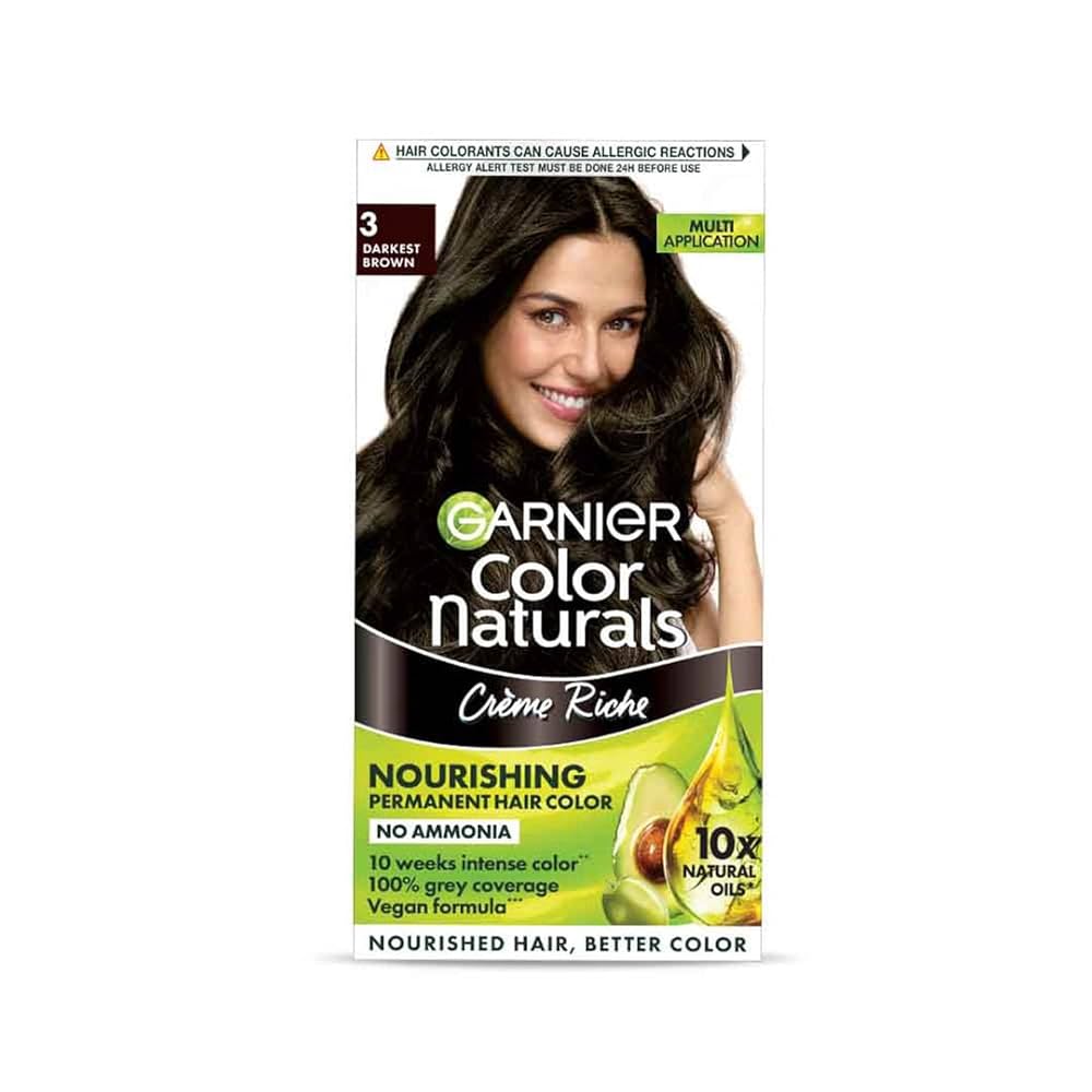 Garnier Color Naturals Crème Hair Colour - Shade 3 Darkest Brown 70 ml + 60 g - Quick Pantry