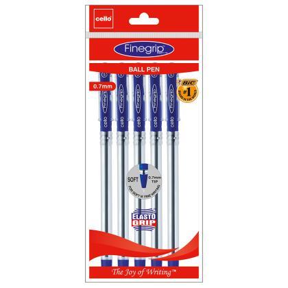 Cello Fine Grip Blue Ink Ball Pen (0.7 mm) (Pack of 5) - Quick Pantry