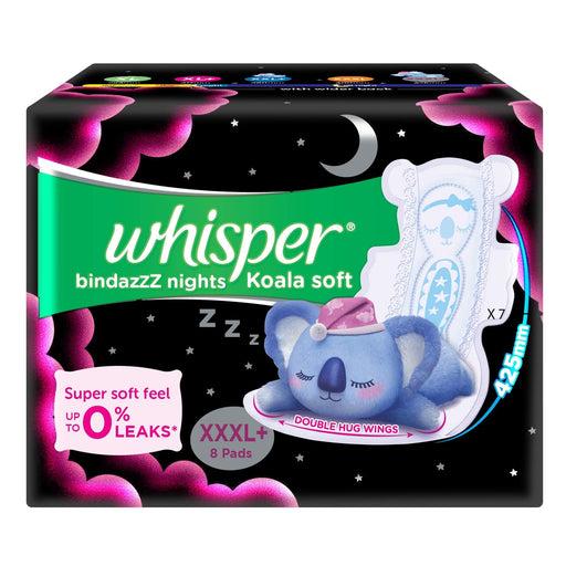 Whisper Sanitary Pads - Bindaz Night Koala Soft - XXXL+ - Quick Pantry