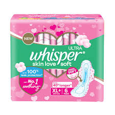 Whisper Sanitary Pads - Ultra Soft XL+ Wings 6 Pads