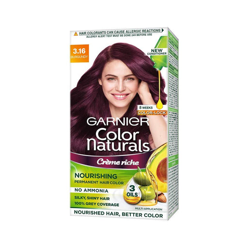 Garnier Color Naturals Crème Hair Colour - Shade 3.16 Burgundy 70 ml + 60 g - Quick Pantry