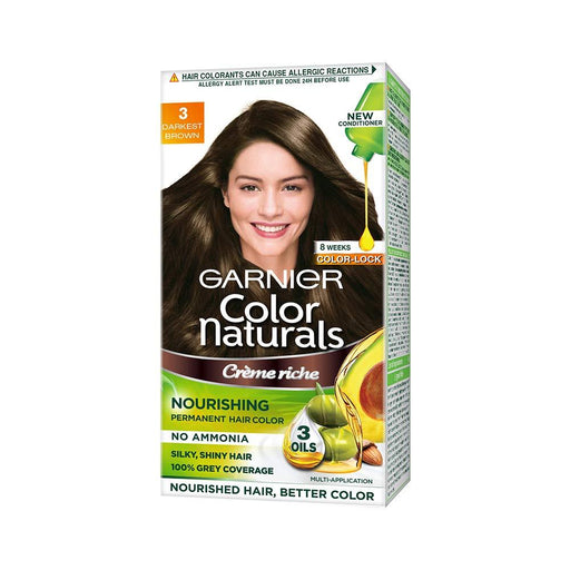Garnier Color Naturals Crème Hair Colour - Shade 3 Darkest Brown 70 ml + 60 g - Quick Pantry
