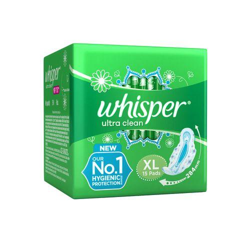 Whisper Sanitary Pads - Ultra Clean XL+ Wings 15 Pads - Quick Pantry