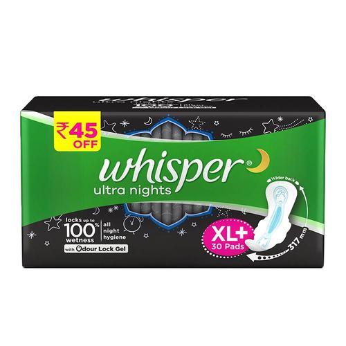 Whisper Sanitary Pads - Ultra Night XL+ 30 Pads - Quick Pantry