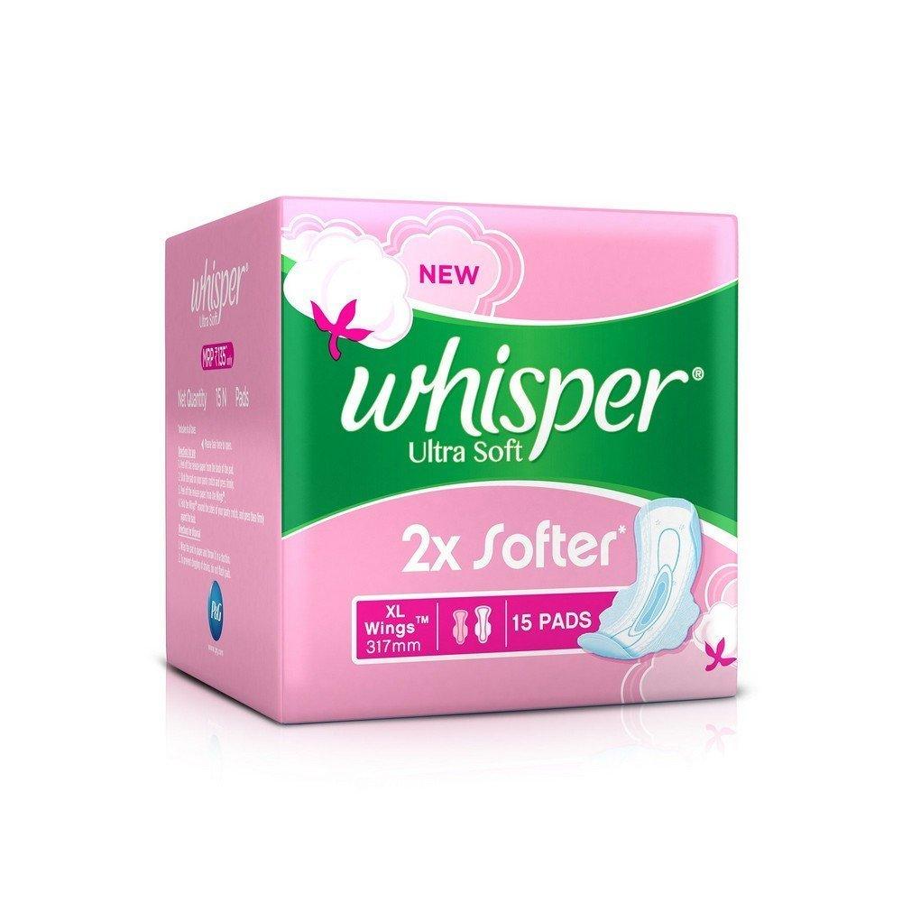 Whisper Sanitary Pads Ultra Soft XL Wings 15 Pads Quick Pantry
